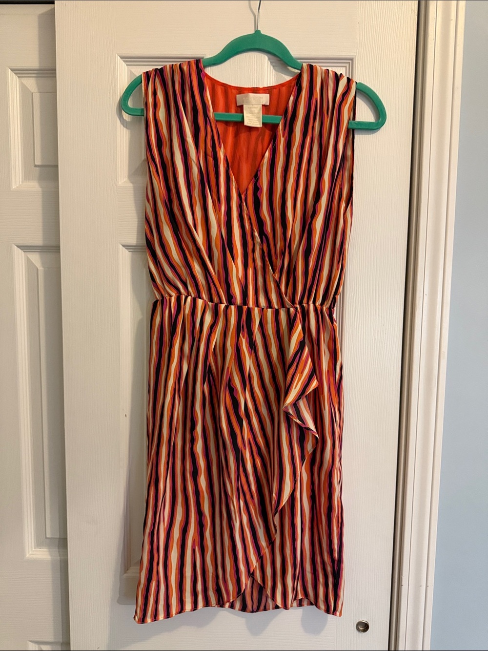 MM Couture by Miss Me Orange Stripe Faux Wrap Dress Size Small